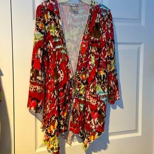 Alberto Makali Multicolor Print Tunic with Tie Closure